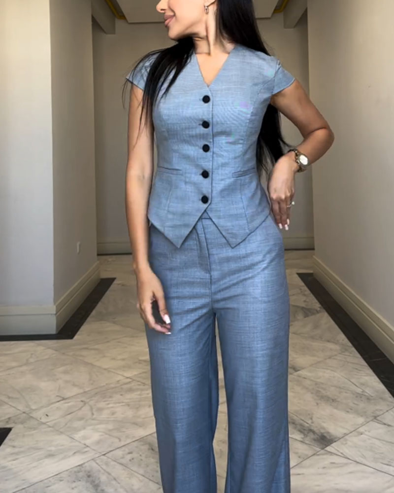 Roksana | Top s výstřihem do V a kalhoty v sadě