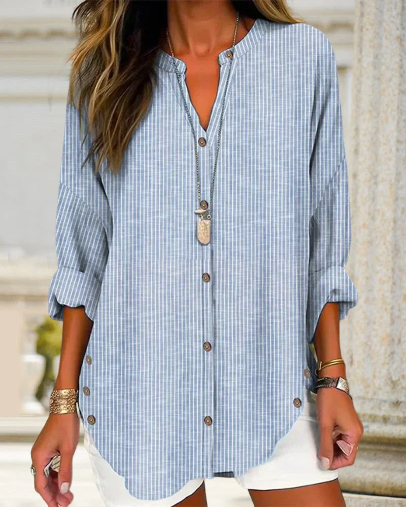 Lucida – Elegantní top s výstřihem do V a nadčasovým pruhovaným vzorem