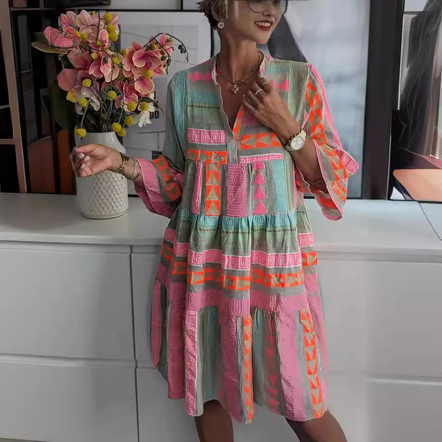 Chloe – Krátké Boho Šaty s Pruhovaným Vzorem