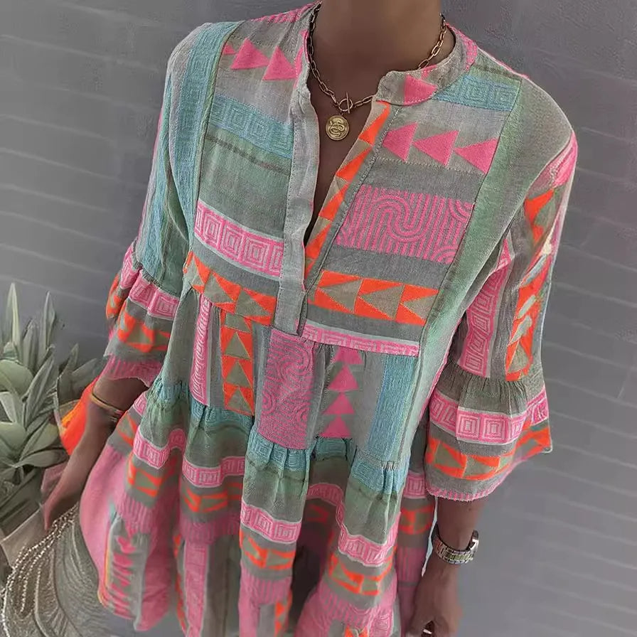 Chloe – Krátké Boho Šaty s Pruhovaným Vzorem