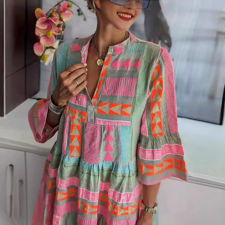 Chloe – Krátké Boho Šaty s Pruhovaným Vzorem