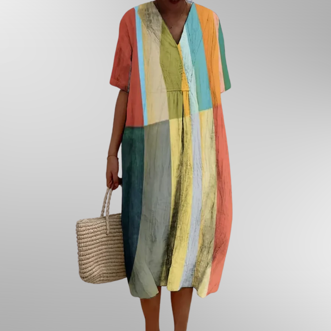 Sophia – Dlouhá Pruhovaná Šaty Designer