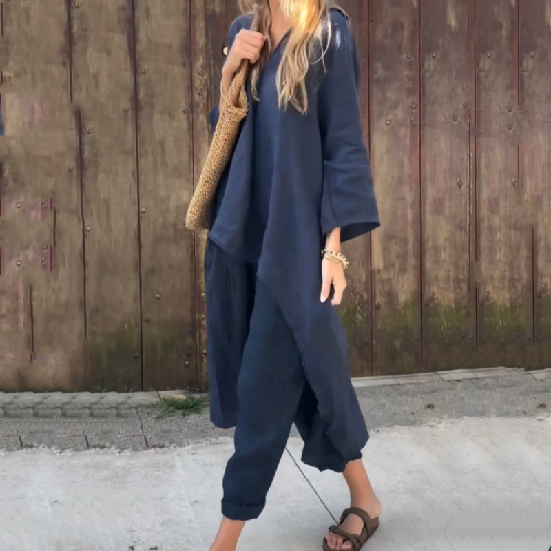 Élise - Dvoudílný set pro ženy - Asymetrický top a volné kalhoty