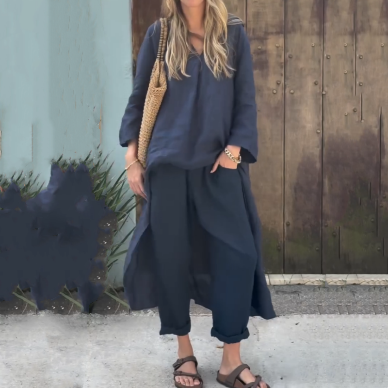 Élise - Dvoudílný set pro ženy - Asymetrický top a volné kalhoty