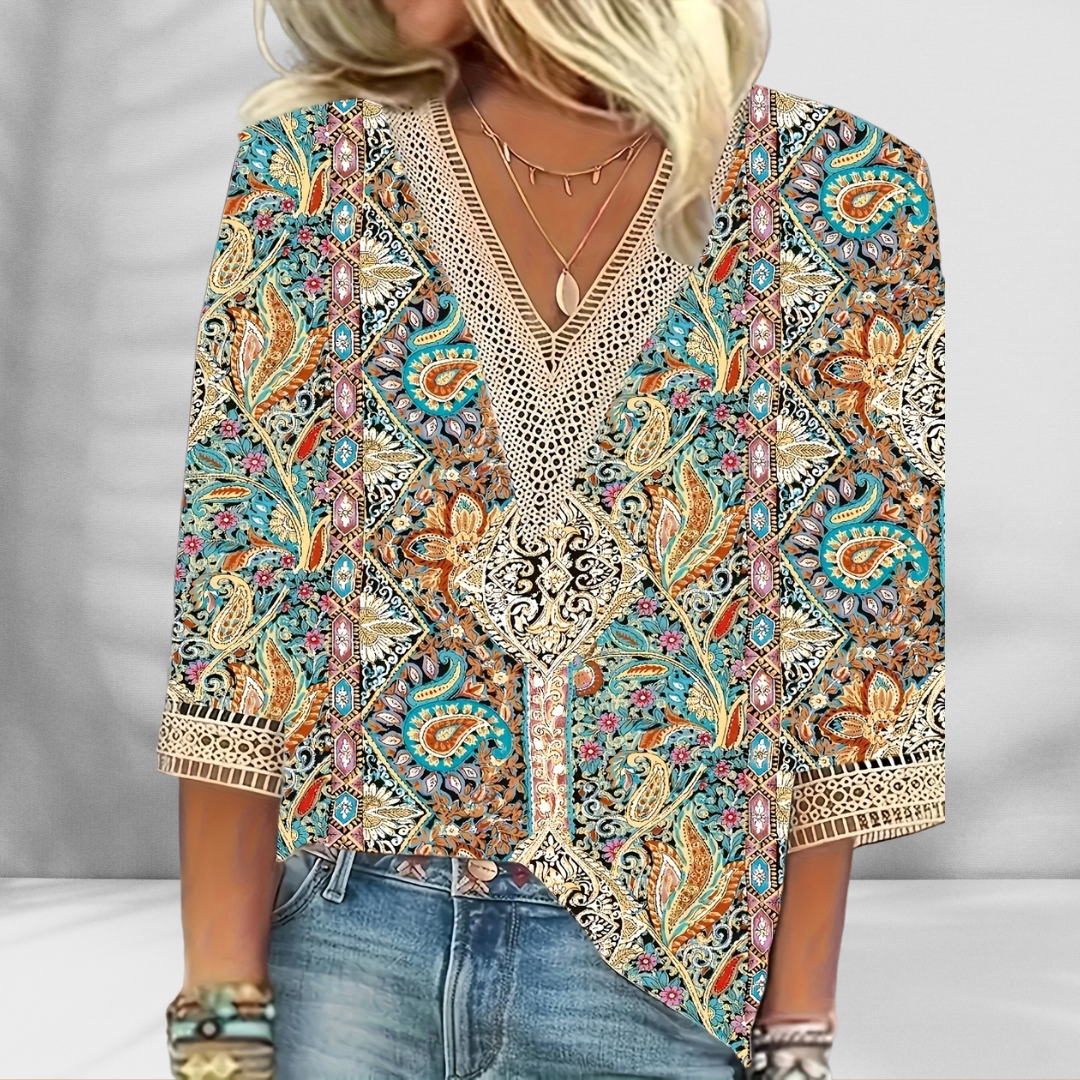 ALIS | Boho-blůza s květinovými vzory a dlouhými rukávy