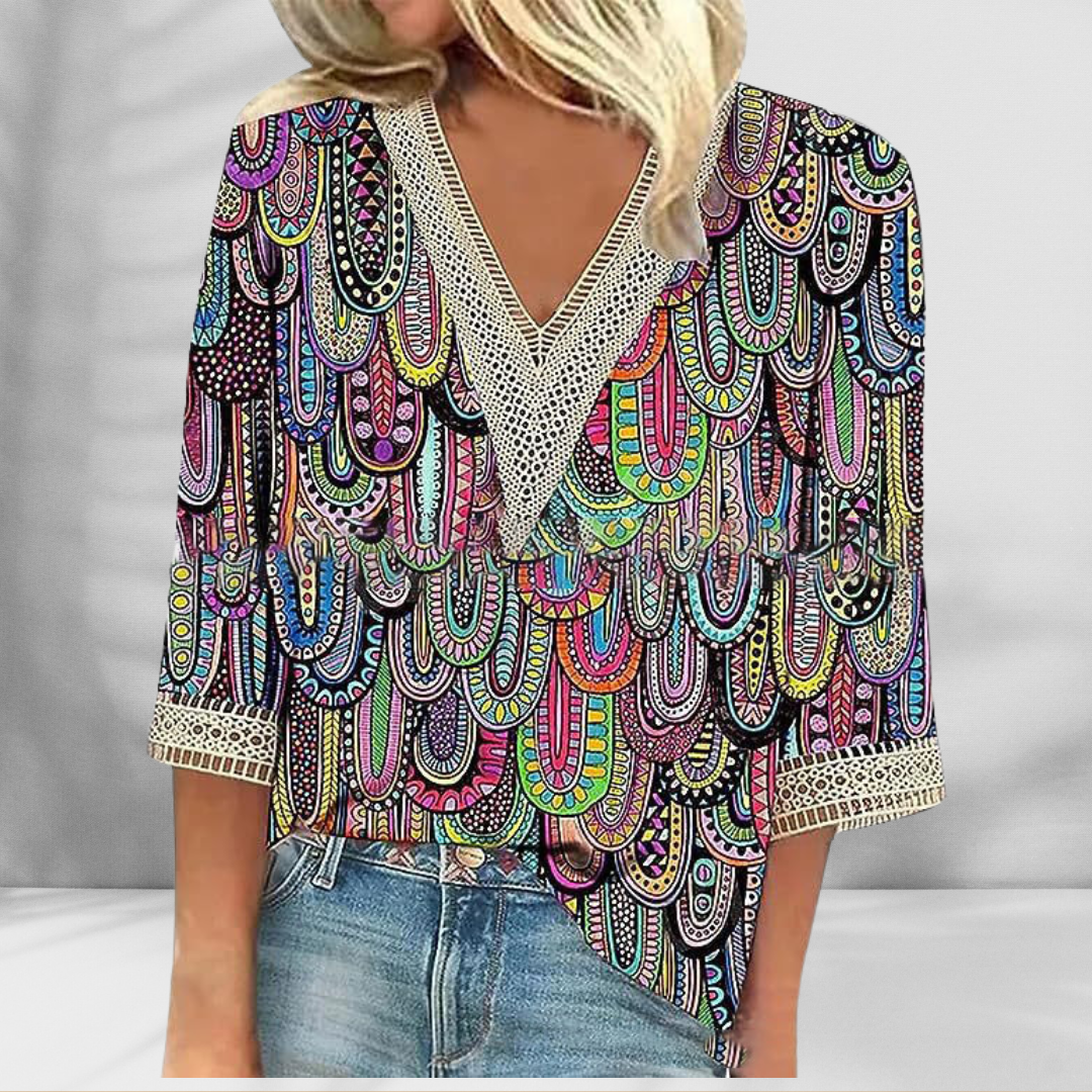 ALIS | Boho-blůza s květinovými vzory a dlouhými rukávy