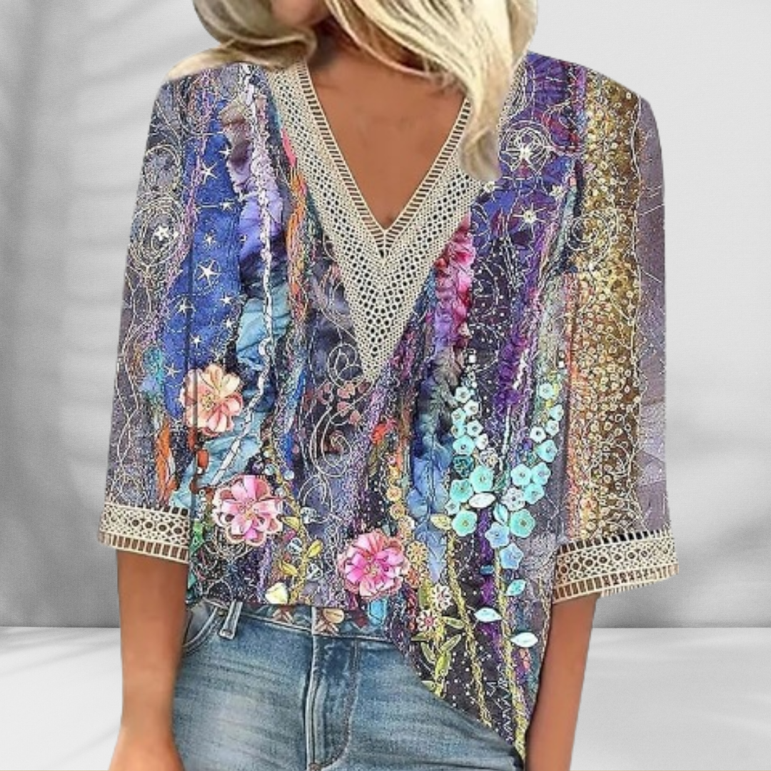 ALIS | Boho-blůza s květinovými vzory a dlouhými rukávy