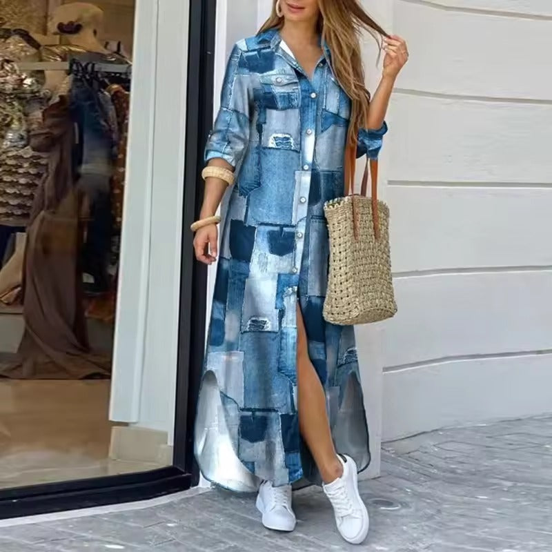 Lucy – Dlouhá košilová šaty s potiskem