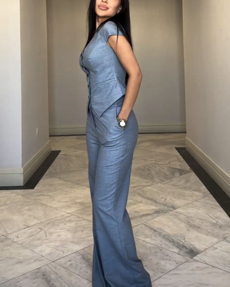 Roksana | Top s výstřihem do V a kalhoty v sadě