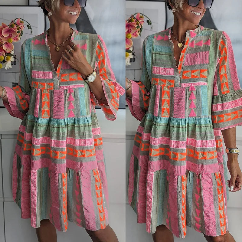 Chloe – Krátké Boho Šaty s Pruhovaným Vzorem