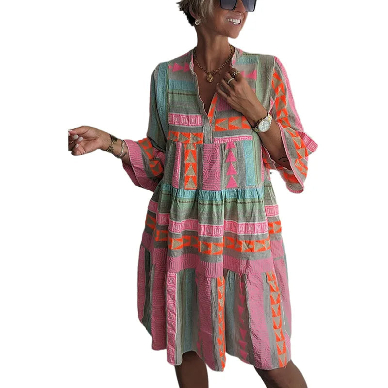 Chloe – Krátké Boho Šaty s Pruhovaným Vzorem