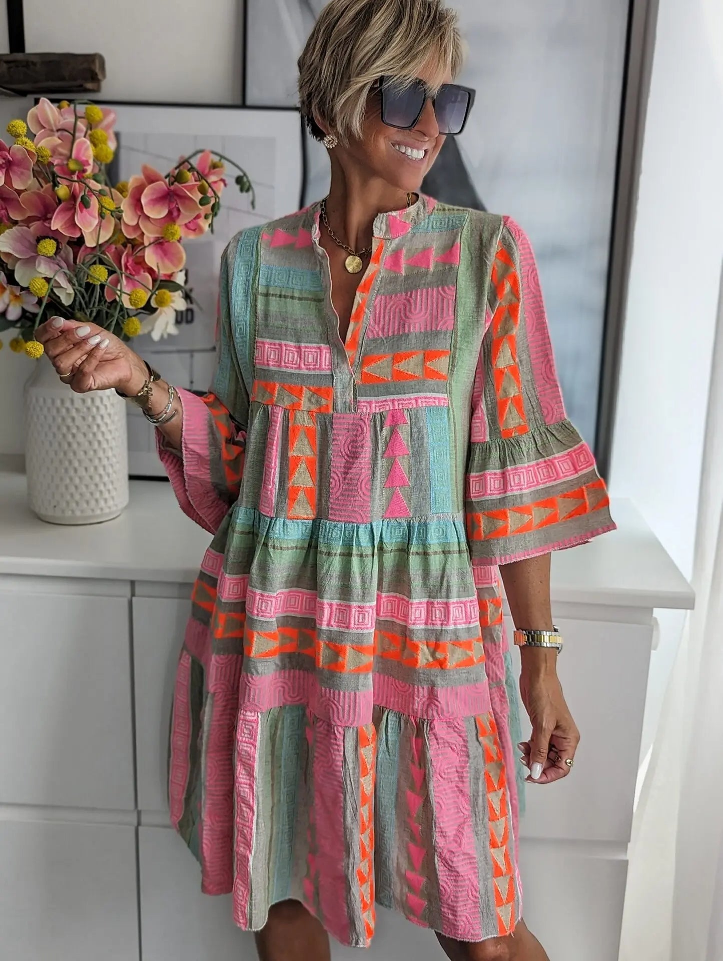 Chloe – Krátké Boho Šaty s Pruhovaným Vzorem