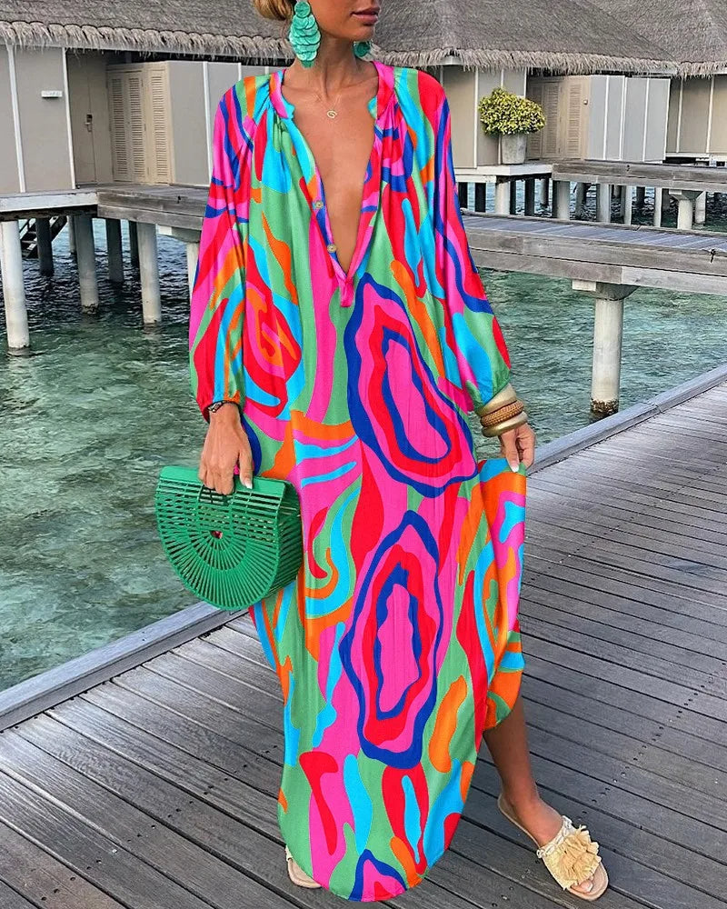 Sophia | Maxi bohémská šaty s retro potiskem